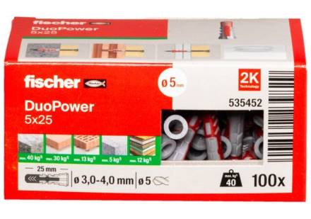 Fischer DuoPower 5 x 25 Universal Two-Component Wall Plug - Pack of 100