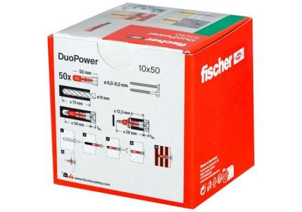 Fischer DuoPower 10 x 50mm Universal Wall Plug (Pack of 50)
