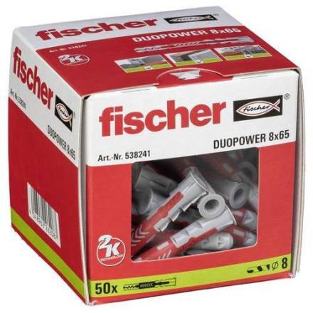 Fischer DuoPower 8x65 Universal Wall Plug - Pack of 50 (Without Screw)