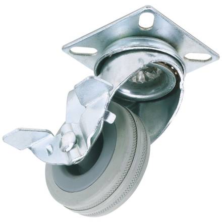 Draper 50mm Swivel Plate Fixing Rubber Castor with Brake, S.W.L. 50kg
