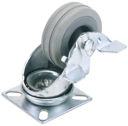 Draper 100mm Swivel Plate Fixing Rubber Castor with Brake - S.W.L. 80kg