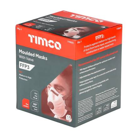 TIMCO FFP3 Moulded Valved Dust Mask - Pack of 5