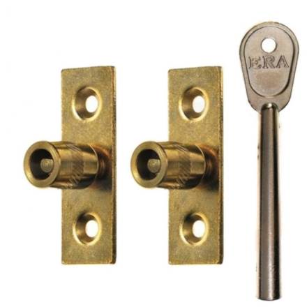 Era 822 Sash Window Stop Lock Polished Brass - 2 Locks and 1 Key