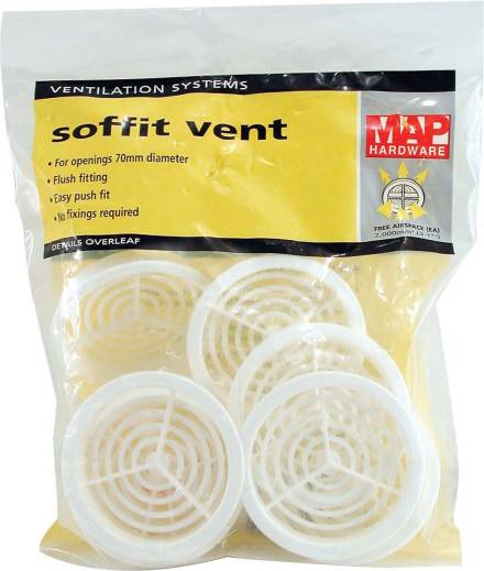 MAP Round Plastic Soffit Vent 70mm White - Pack of 10