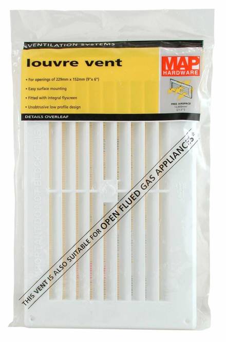 Select Hardware White Plastic Louvre Vent with Removable Flyscreen 9" x 6"