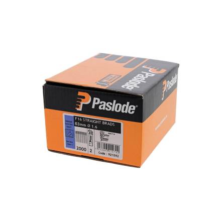 Paslode F16 Straight Electrogalvanised Brad Nails 1.6mm x 63mm (2000 Pack and 2 Fuel Cells)