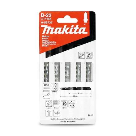 Makita A-85737 T118A HSS Jigsaw Blades for Metal 50mm 24 TPI Pack of 5