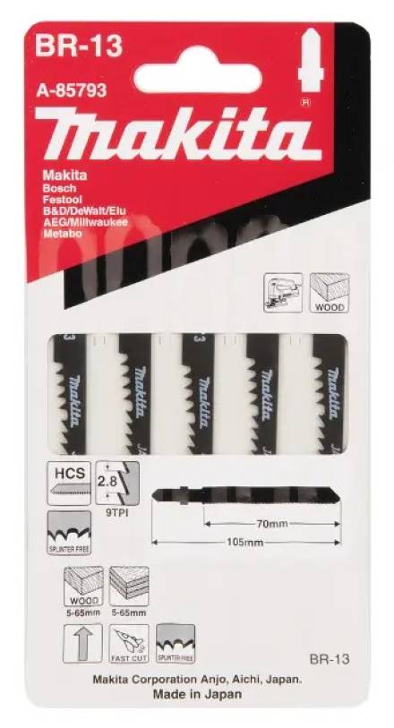 Makita Jigsaw Blades for Wood 9 TPI (5 Pack)