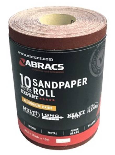Abracs General Purpose Aluminium Oxide Sandpaper Roll 115mm x 10m 100 Grit
