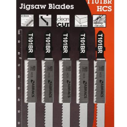 Abracs T101BR Reverse-Pitch HCS Jigsaw Blade for Wood - Pack of 5