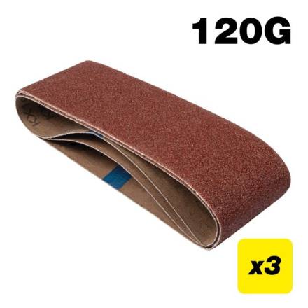 Trend Aluminium Oxide Sanding Belt 120 Grit 75mm x 533mm Pack of 3