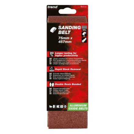 Trend Aluminium Oxide Sanding Belt 75 x 457mm 120G - Pack of 3