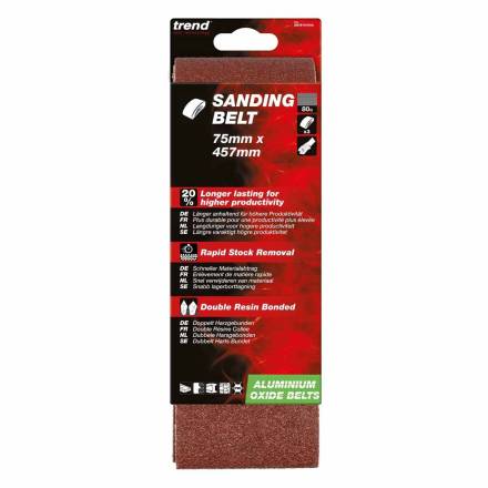 Trend Aluminium Oxide Sanding Belt 75 x 457mm 80 Grit Pack of 3