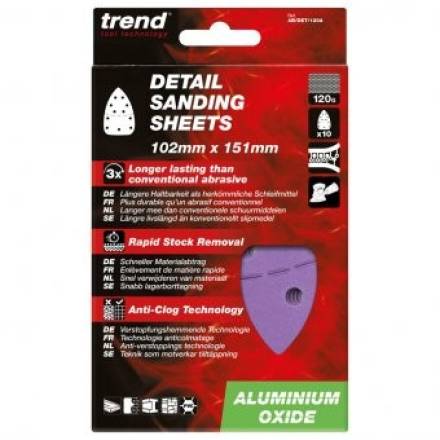 Trend Aluminium Oxide Detail Sanding Sheet 120 Grit 102 x 151mm Pack of 5