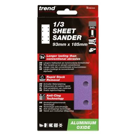 Trend Aluminium Oxide 1/3 Sanding Sheet 93 x 185mm 240 Grit Pack of 10