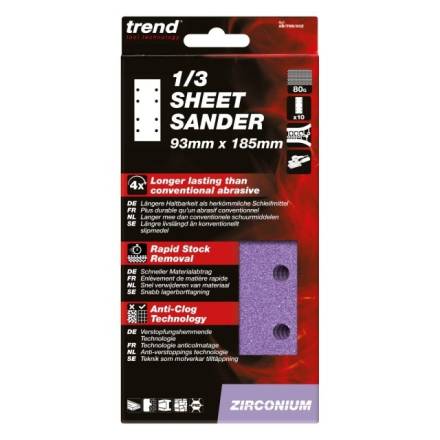 Trend Zirconium 1/3 Sheet Sanding Pad 93 x 185mm 80G Pack of 10