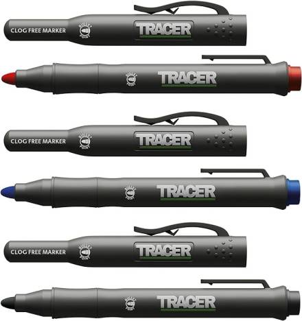 Tracer Clog Free Construction Marker Kit - 3pc Set (Black, Blue, Red) with Site Holsters