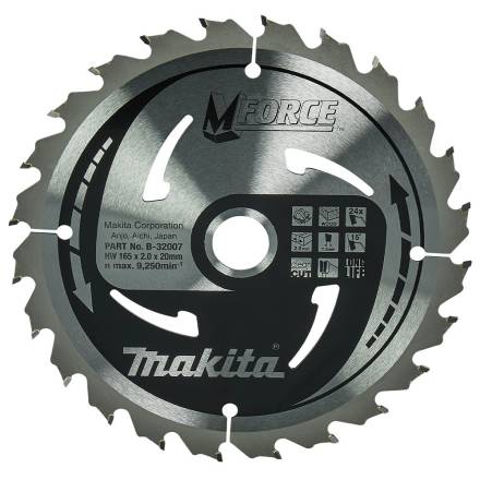 Makita B-32007 MForce TCT Circular Saw Blade 165mm x 20mm 24T