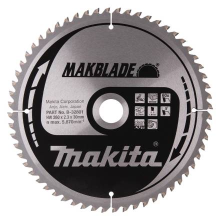 Makita B-32801 MakBlade TCT Circular Saw Blade 260mm x 30mm 60T