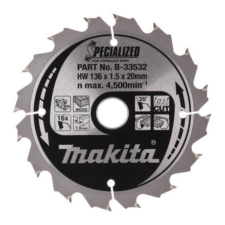 Makita B-33532 Specialized TCT Circular Saw Blade 136 x 20mm 16T
