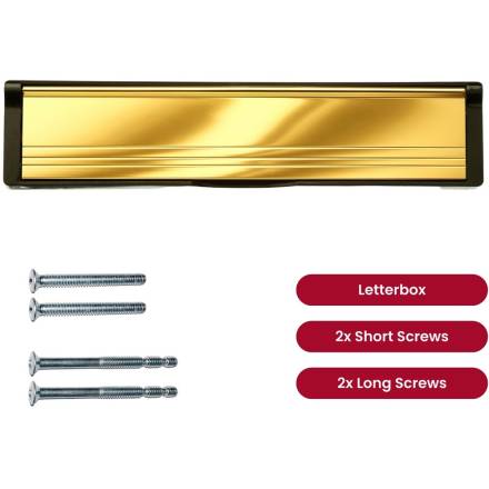Select Hardware 300mm Post Port Letterbox Black Frame / Polished Gold Flap 40-80mm