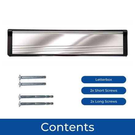 Select Hardware Post Port 12" Letterbox 300mm Black Frame / Polished Silver Flap 40-80mm