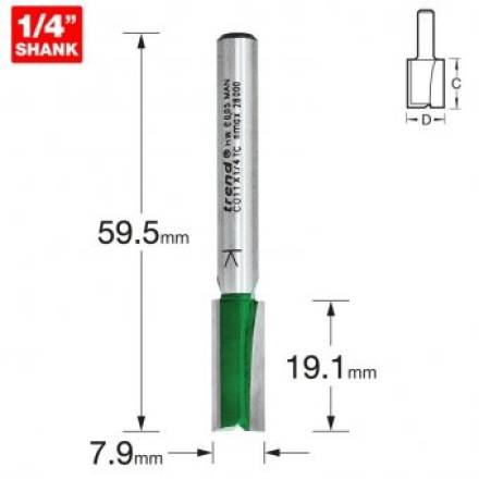 Trend CraftPro Two Flute Straight Router Cutter 7.9mm Diameter x 19.1mm Cut 1/4in Shank