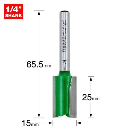 Trend CraftPro Two Flute Straight Router Cutter 15mm Dia x 25mm 1/4" Shank