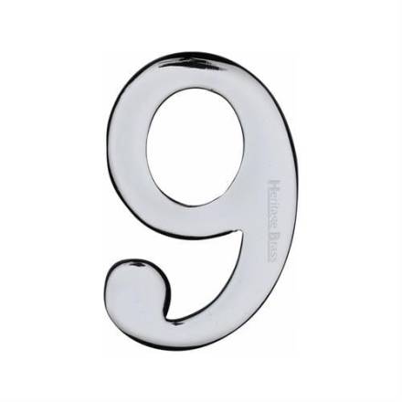 M Marcus Heritage Brass C1568 Self-Adhesive Numeral 9 - Polished Chrome, 51mm