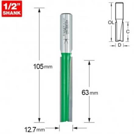Trend Craft Pro Two Flute Worktop Router Cutter 12.7mm Diameter 1/2" Shank