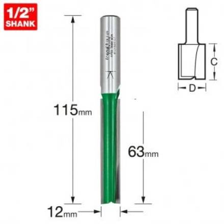 Trend CraftPro Two Flute Straight TCT Router Cutter 12mm x 63mm 1/2" Shank