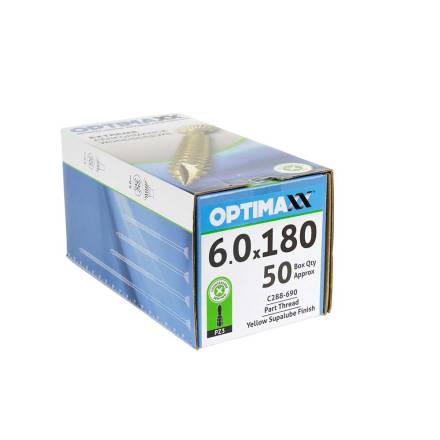 Optimaxx Extreme Performance Countersunk Wood Screw 6.0 x 180mm Yellow Zinc Box of 50