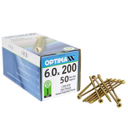 Optimaxx Extreme Performance Countersunk Woodscrew 6.0 x 200mm (Box of 50)