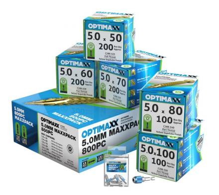 Optimaxx Extreme Performance Wood Screw 5.0mm Maxxpack 800 Piece Assorted Lengths