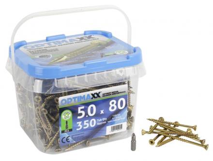 Optimaxx Extreme Performance Woodscrews 5.0 x 80mm Pozi Countersunk - Maxxtub of 350
