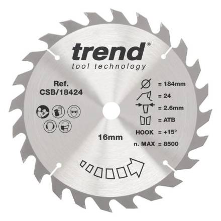Trend CSB/18424 Craft Pro TCT Circular Saw Blade 184mm x 16mm Bore x 24T