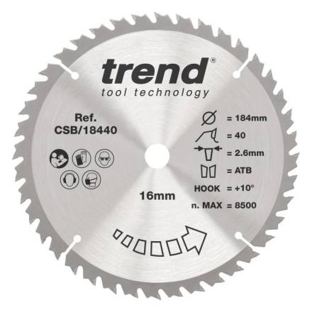 Trend CraftPro CSB/18440 Wood Circular Saw Blade 184mm x 16mm 40T