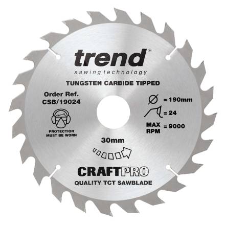 Trend CraftPro Wood Circular Saw Blade 190mm x 30mm Bore x 24T