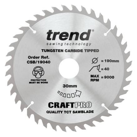 Trend CraftPro CSB/19040 Circular Saw Blade 190mm x 40T x 30mm Bore