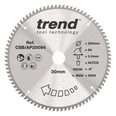 Trend Aluminium/Plastic Circular Saw Blade 250mm x 30mm 84T