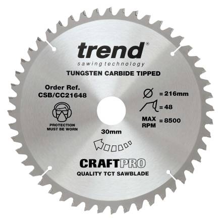 Trend CraftPro CSB/CC21648 TCT Mitre Saw Crosscut Blade 216mm x 30mm 48T