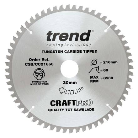 Trend CraftPro Crosscut Circular Saw Blade 216mm x 60T x 30mm