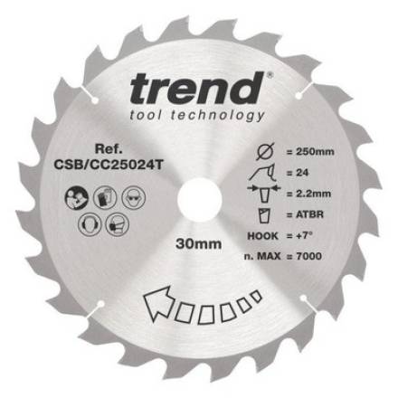 Trend CraftPro Crosscut Circular Saw Blade 250mm x 30mm x 24T Thin Kerf