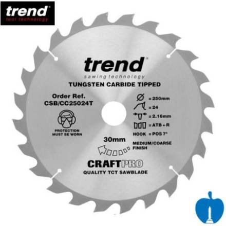 Trend CraftPro Crosscut Circular Saw Blade 250mm x 30mm x 24T Thin Kerf