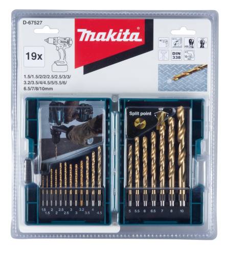 Makita D-67527 HSS-TiN Metal Drill Bit Set 19 Piece