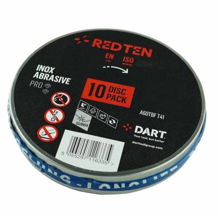 Dart Red Ten SS/Inox 115mm Abrasive Cutting Disc - Pack of 10 (DB0511)