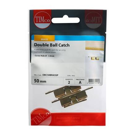 TIMCO Double Ball Catch Electro Brass 50mm Pack of 2