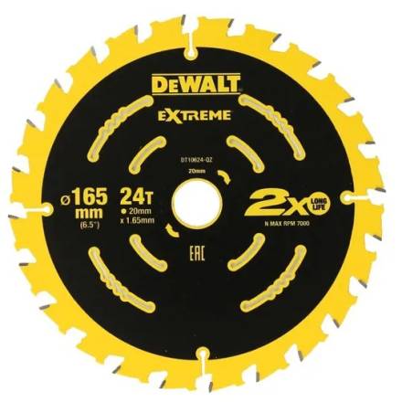 DeWalt DT10624-QZ Extreme Cordless TCT Circular Saw Blade 165mm x 20mm 24T