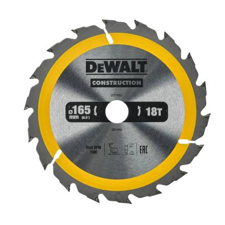 DeWalt DT1933-QZ Construction Circular Saw Blade 165mm x 20mm 18T