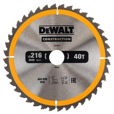 DeWalt DT1962-QZ Construction Circular Saw Blade 216mm x 30mm 3-Pack (2x24T, 1x40T)